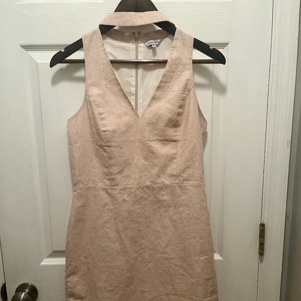 Naked Zebra Linen Choker Neck Cut Out Midi Dress with Slit Tan S